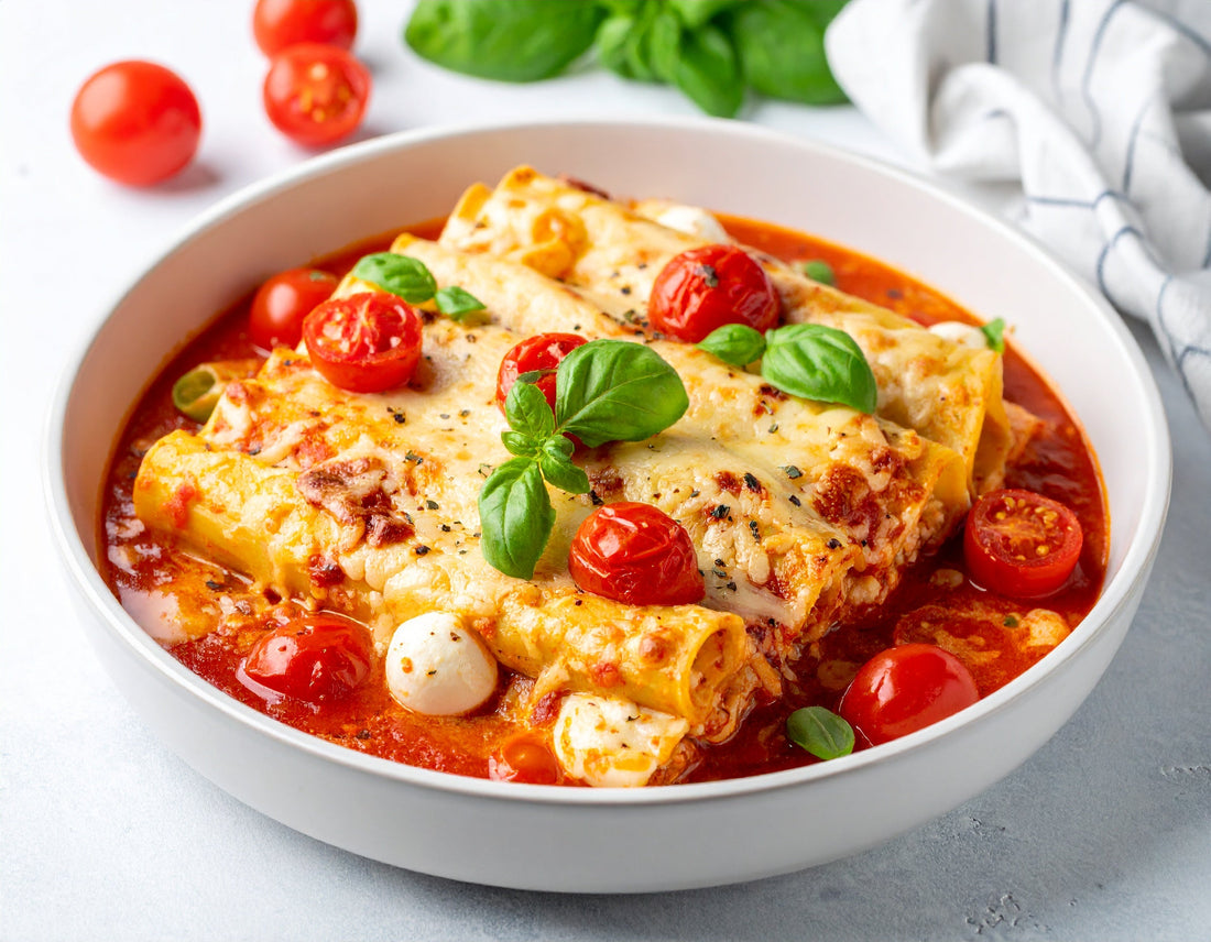 Tomaten-Mozzarella Cannelloni-Auflauf