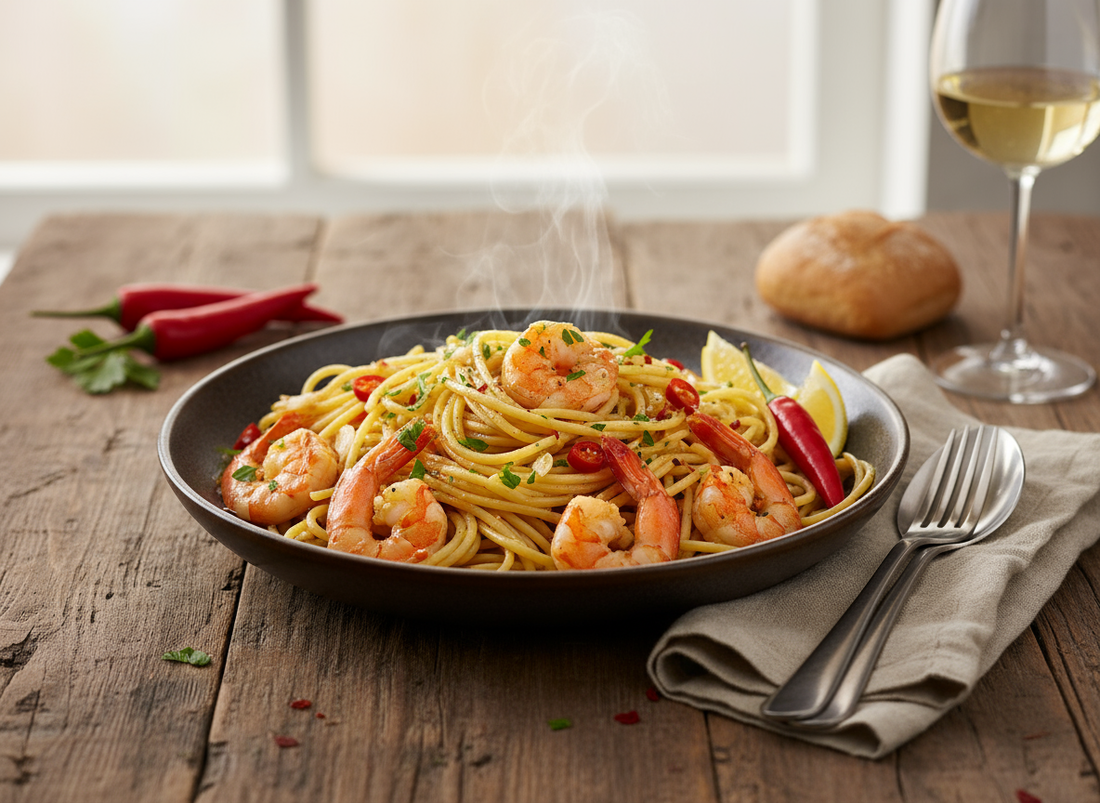 Spaghetti Aglio e Olio mit Garnelen