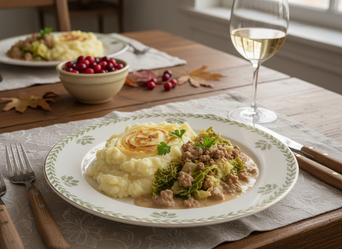 Wirsing mit Hackfleisch & cremigem Kartoffelpüree
