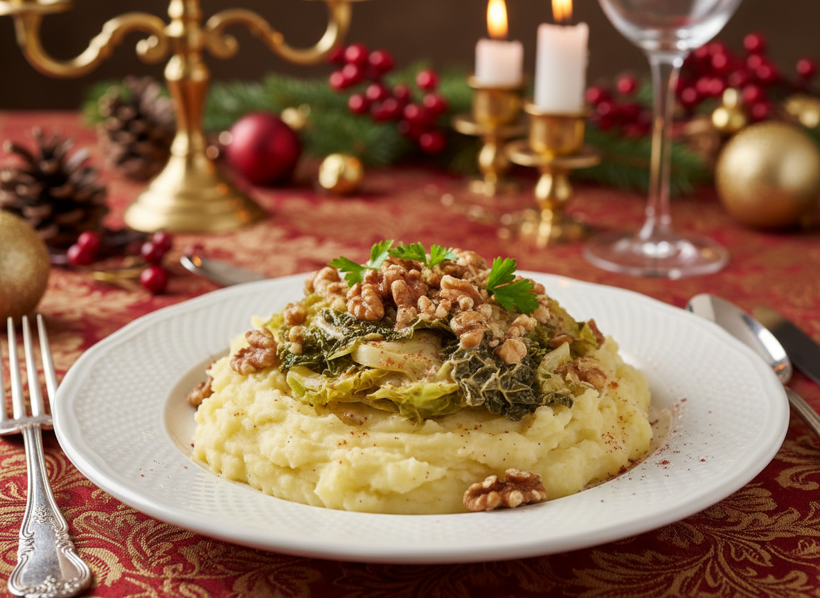 Wirsing mit Walnüssen & Kartoffelpüree