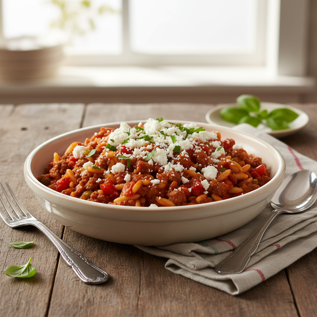 Kritharaki-Hackfleisch-Topf