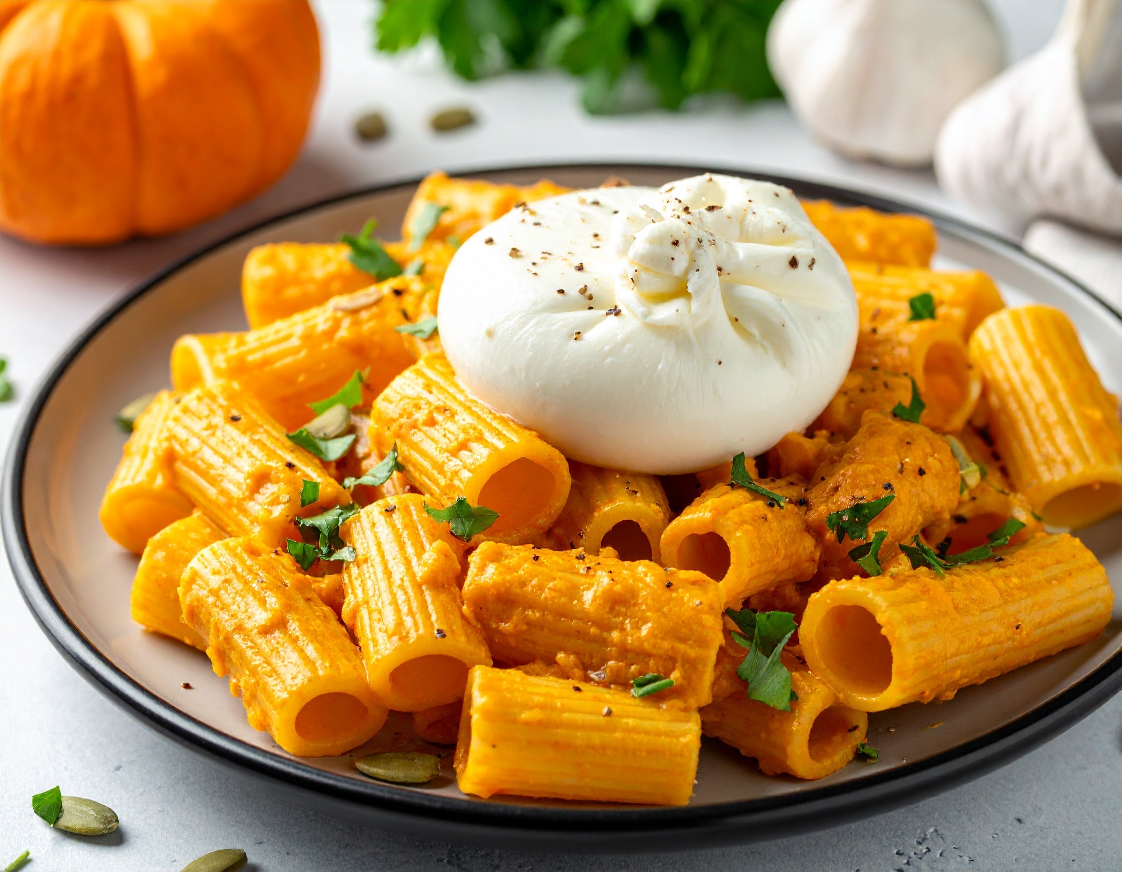 Kürbis-Pasta mit Burrata