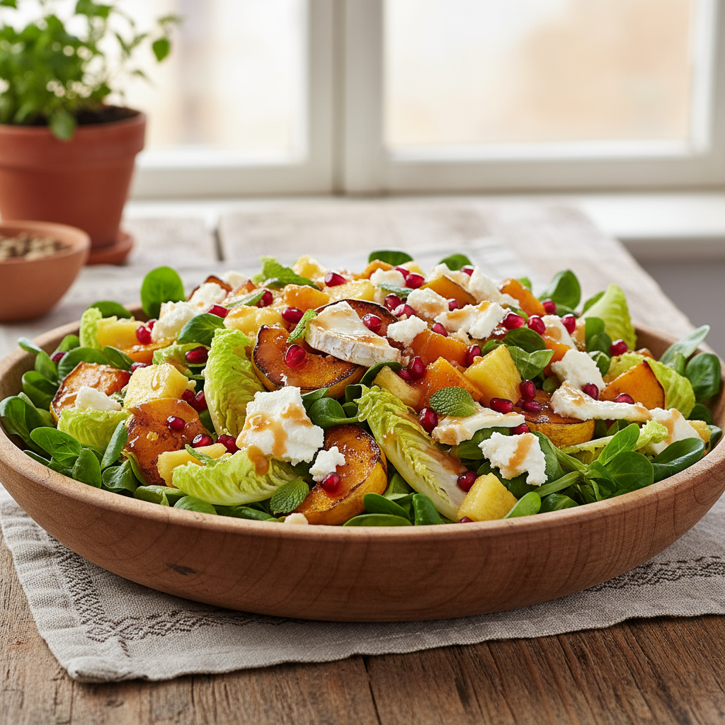 Kürbissalat mit Ziegenkäse und Granatapfelkernen
