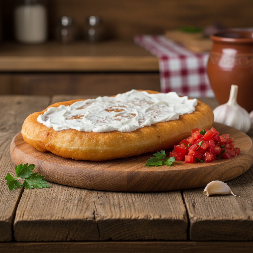 knuspriger Langos mit Knoblauchcreme