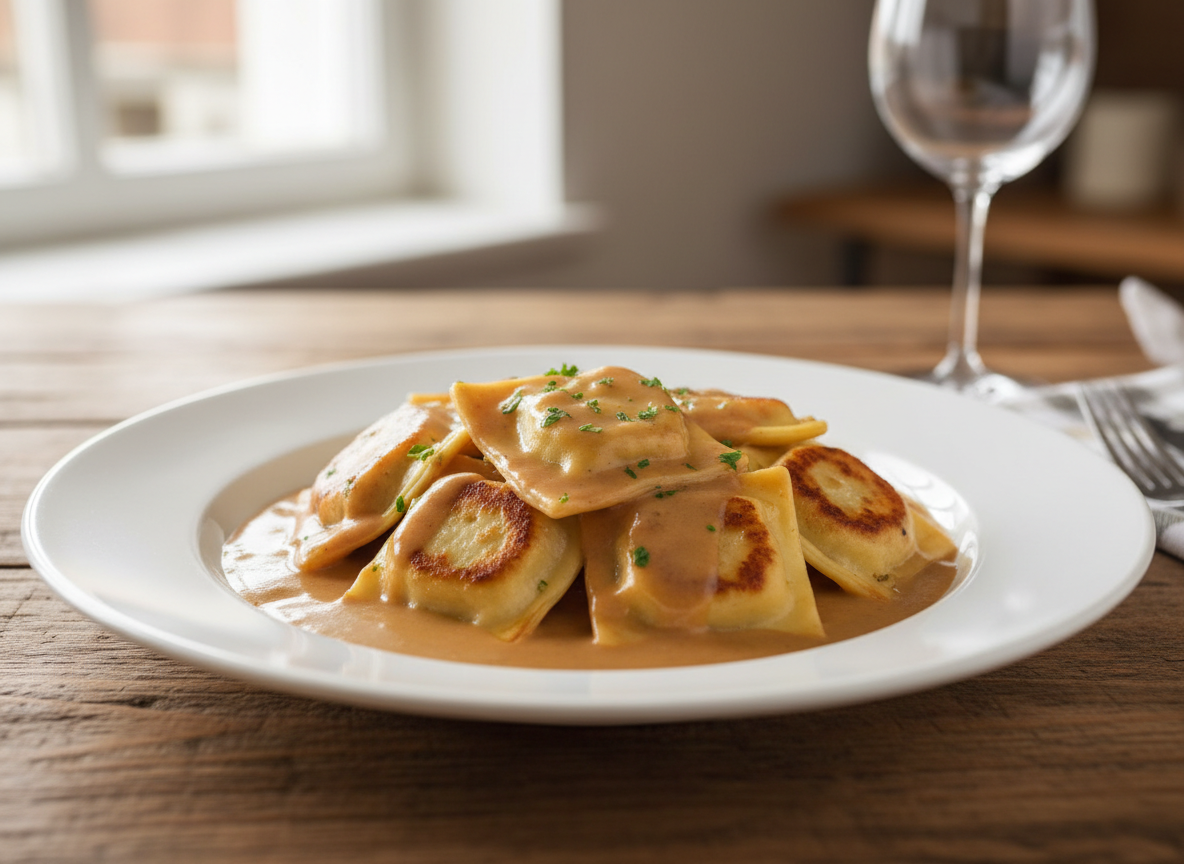 Gebratene Maultaschen mit Rahmsoße